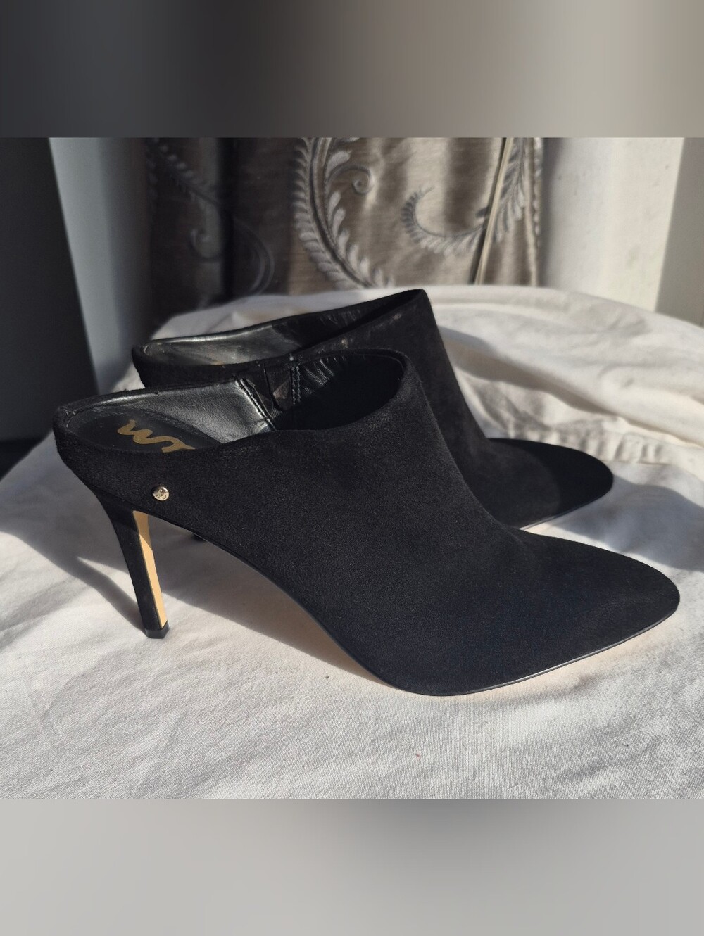 Sam Edelman Black Suede Pointed Toe Mule Heels Size 7